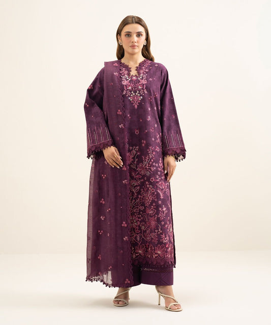 3 Piece - Embroidered Cotton Jacquard Suit