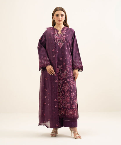 3 Piece - Embroidered Cotton Jacquard Suit