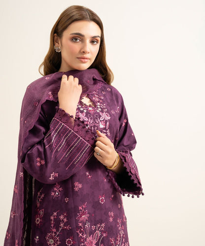 3 Piece - Embroidered Cotton Jacquard Suit