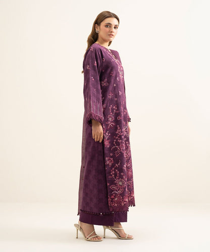 3 Piece - Embroidered Cotton Jacquard Suit