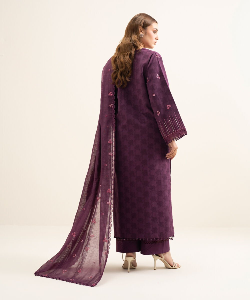3 Piece - Embroidered Cotton Jacquard Suit