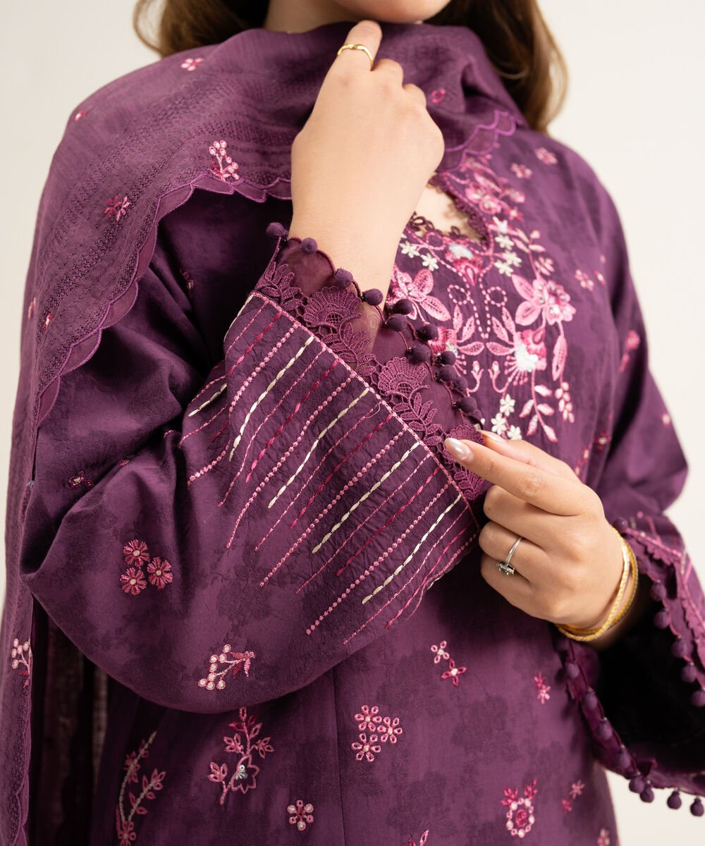 3 Piece - Embroidered Cotton Jacquard Suit