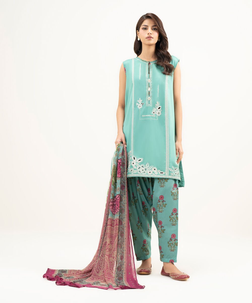 3 Piece - Embroidered Dobby Suit