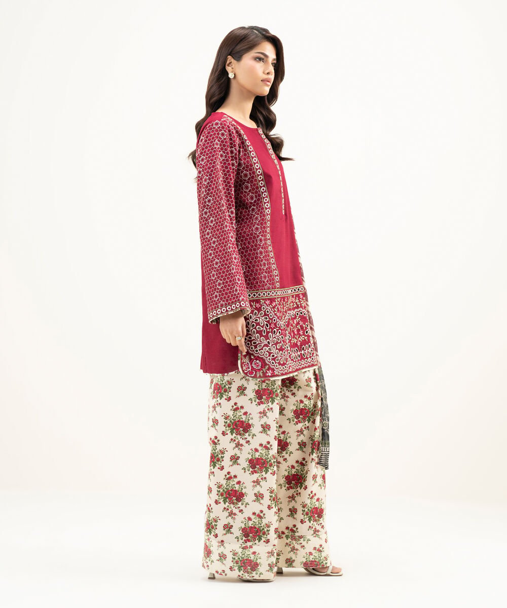 3 Piece - Embroidered Dobby Suit