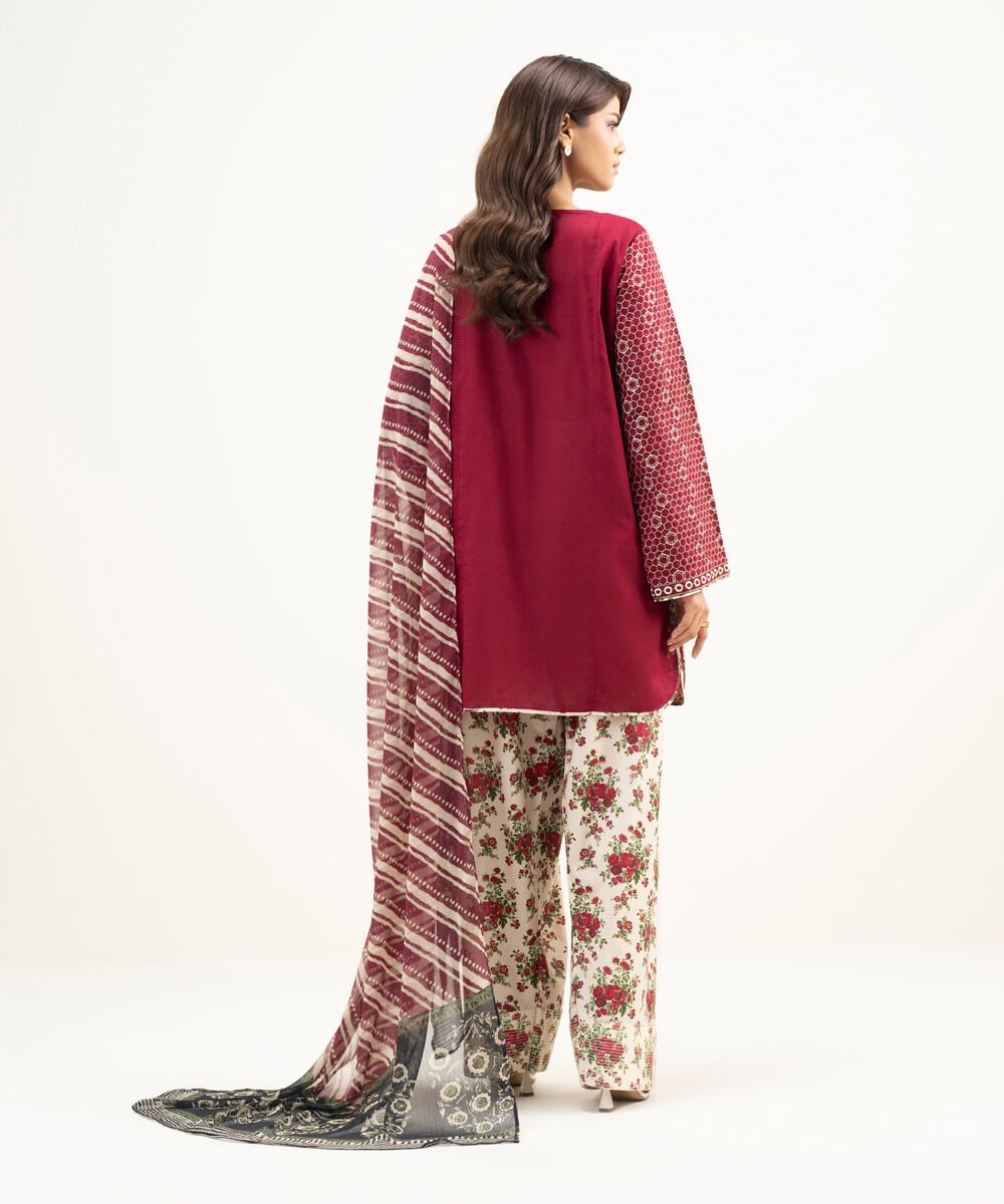 3 Piece - Embroidered Dobby Suit