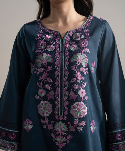 Embroidered Cotton Satin Shirt