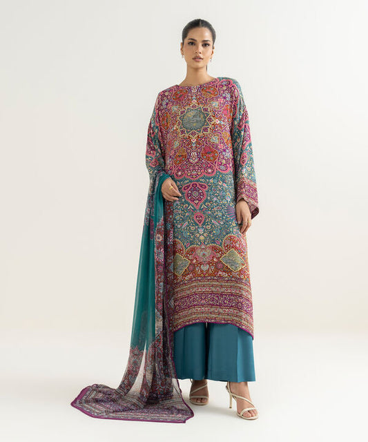 3 Piece - Printed Silk Suit