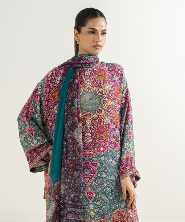 3 Piece - Printed Silk Suit
