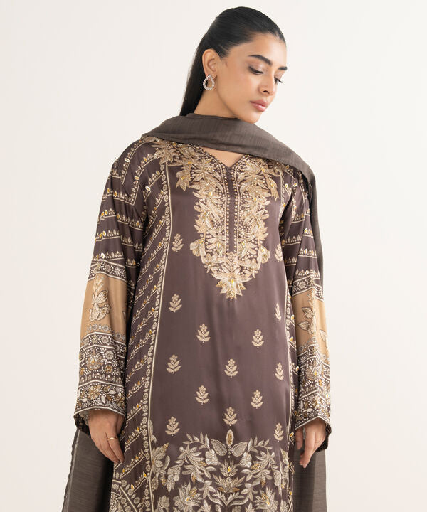 3 Piece - Embroidered Silk Suit