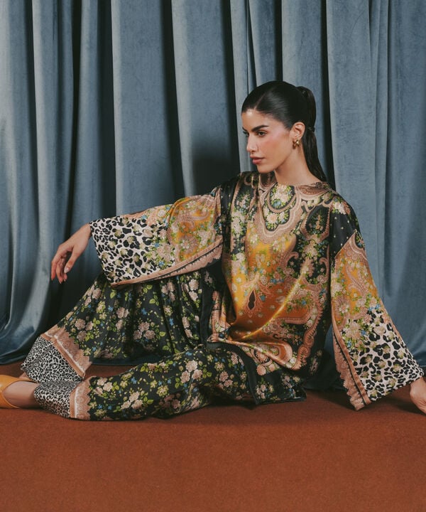 2 Piece - Printed Silk Suit