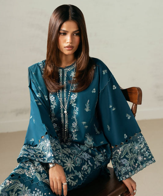 3 Piece - Embroidered Cotton Satin Suit