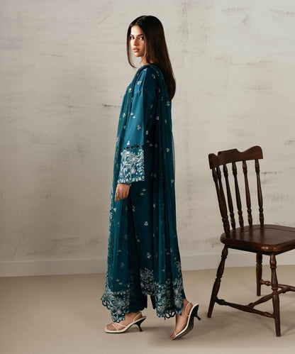 3 Piece - Embroidered Cotton Satin Suit