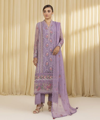 3 Piece - Embroidered Chiffon Suit (Unstitched)