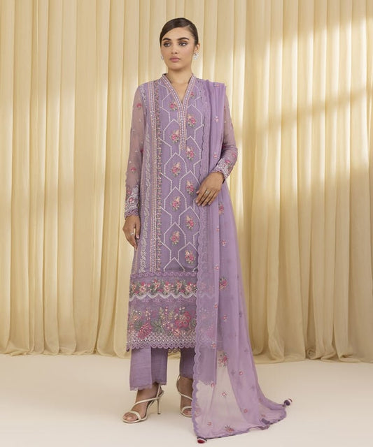 3 Piece - Embroidered Chiffon Suit (Unstitched)