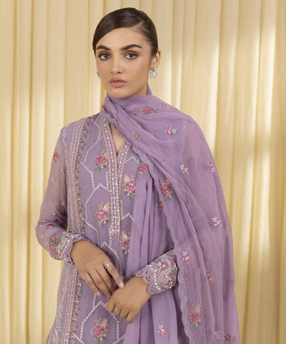 3 Piece - Embroidered Chiffon Suit (Unstitched)