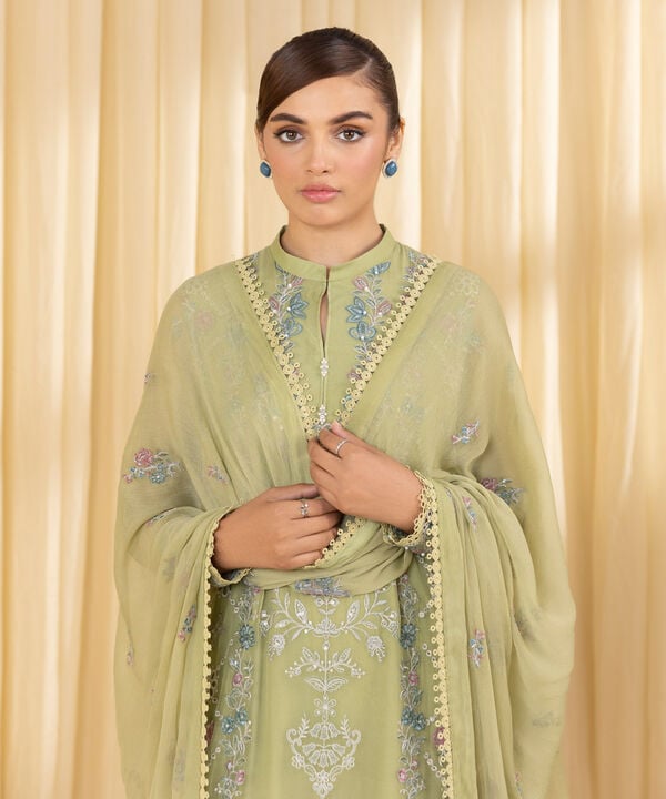3 Piece - Embroidered Chiffon Suit (Unstitched)