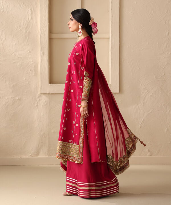 3 Piece - Embroidered Raw Silk Suit (Unstitched)
