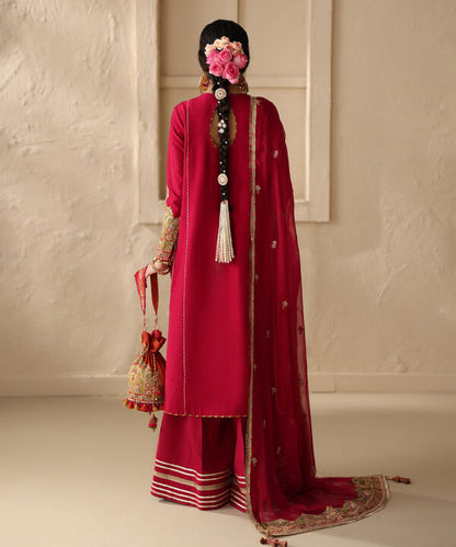 3 Piece - Embroidered Raw Silk Suit (Unstitched)