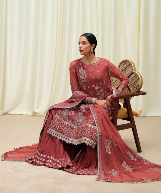 3 Piece - Embroidered Chiffon Suit