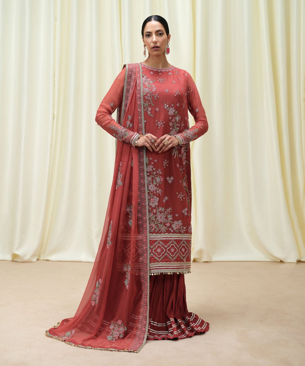 3 Piece - Embroidered Chiffon Suit