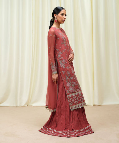 3 Piece - Embroidered Chiffon Suit