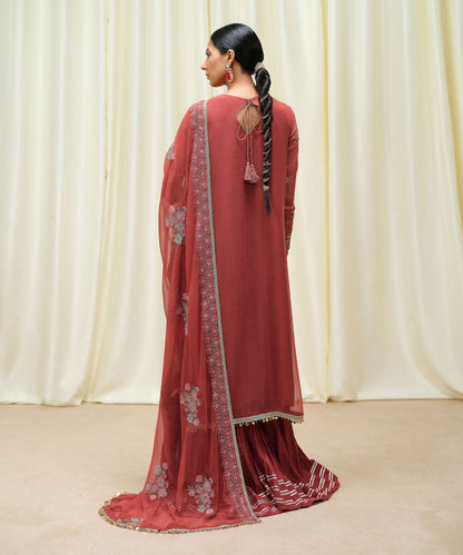 3 Piece - Embroidered Chiffon Suit