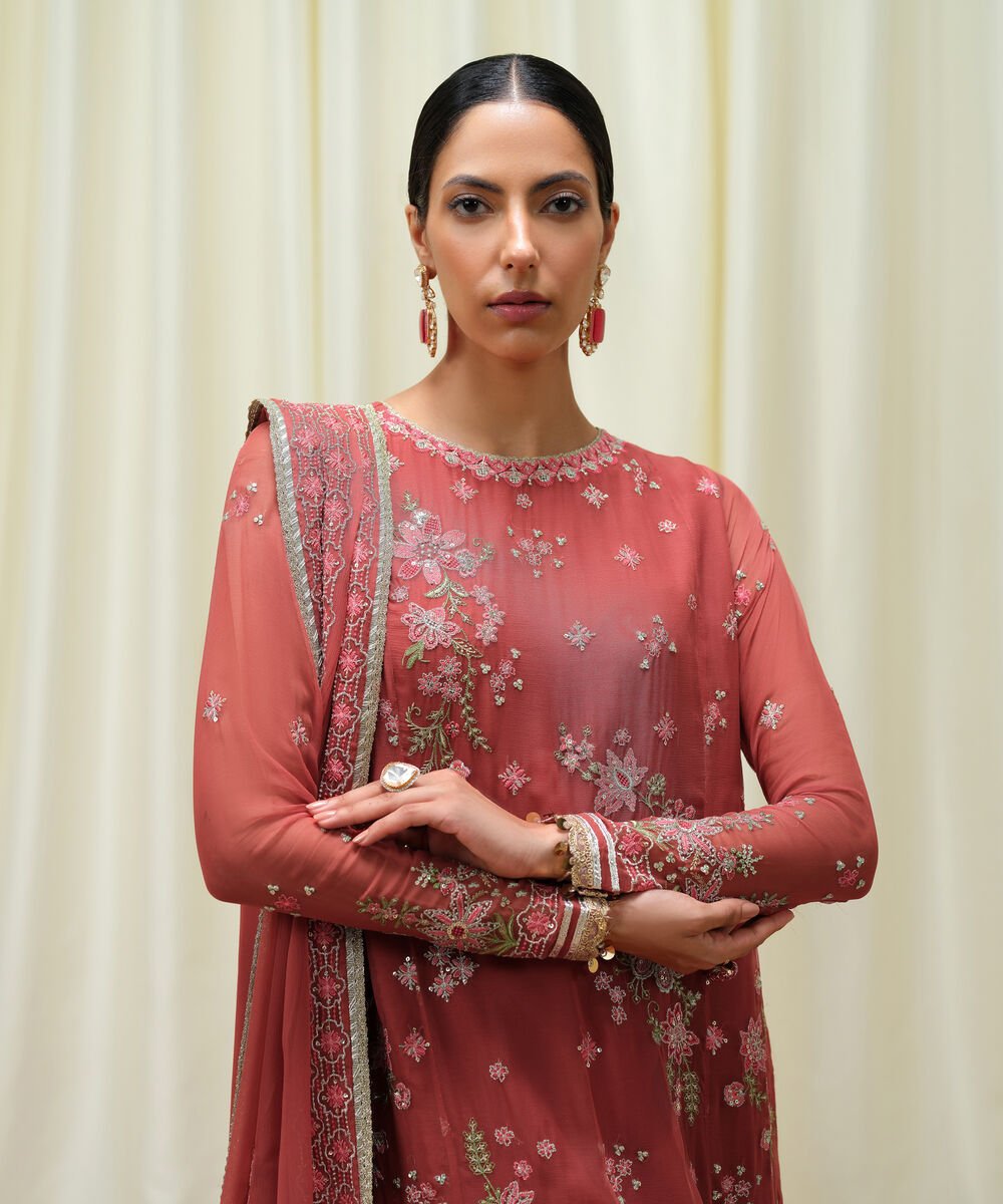 3 Piece - Embroidered Chiffon Suit