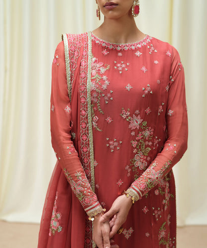 3 Piece - Embroidered Chiffon Suit