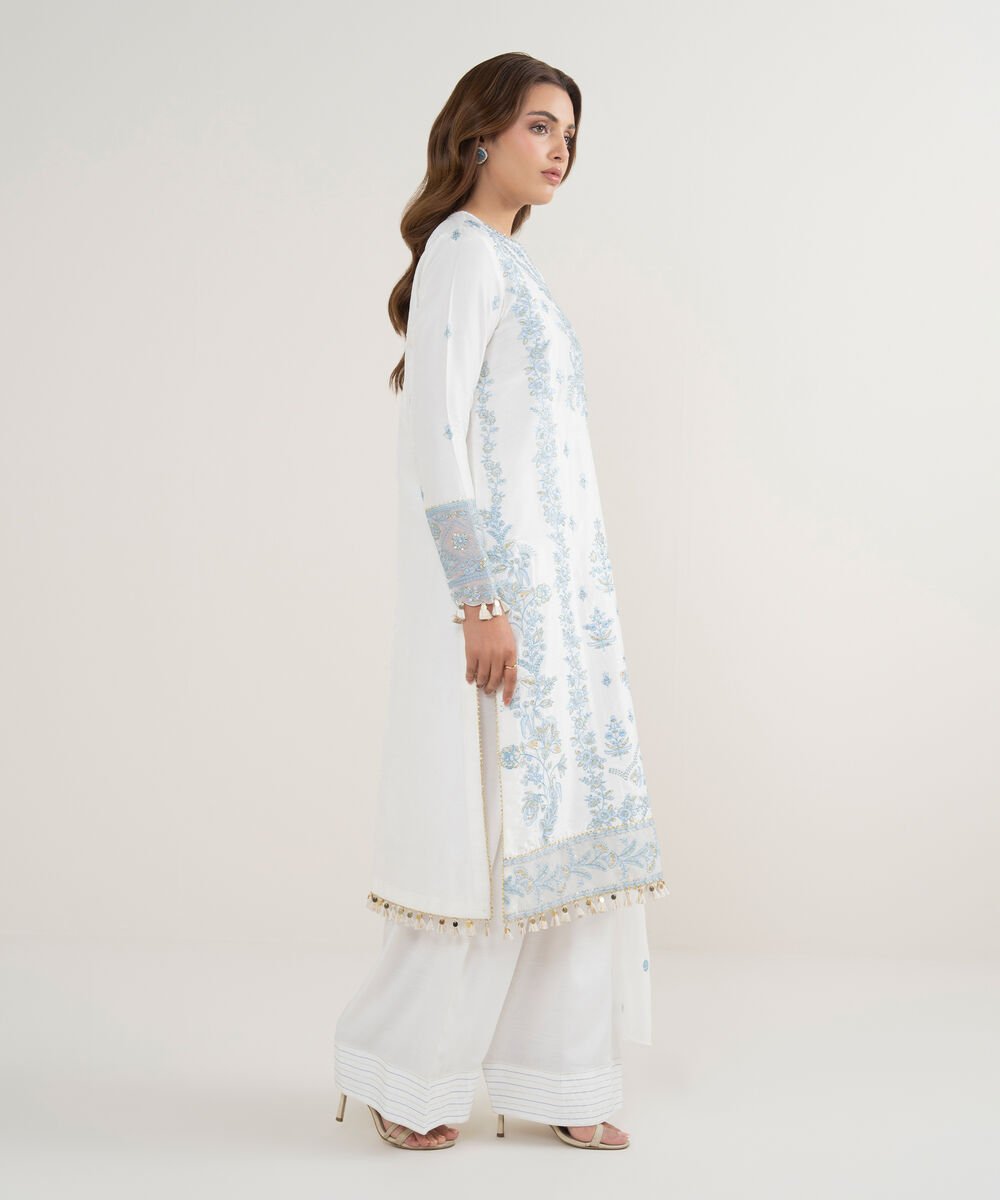 3 Piece - Embroidered Raw Silk Suit