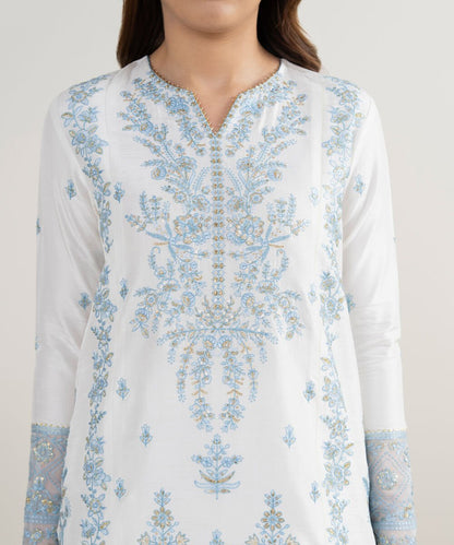 3 Piece - Embroidered Raw Silk Suit