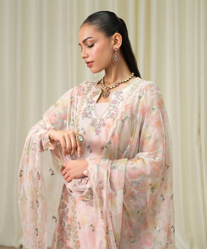 3 Piece - Embroidered Net Suit