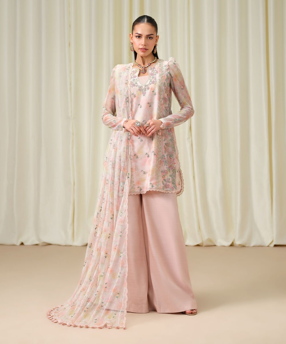 3 Piece - Embroidered Net Suit