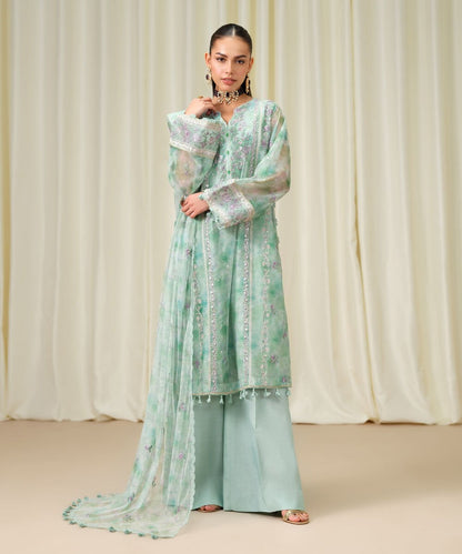 3 Piece - Embroidered Net Suit