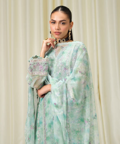 3 Piece - Embroidered Net Suit