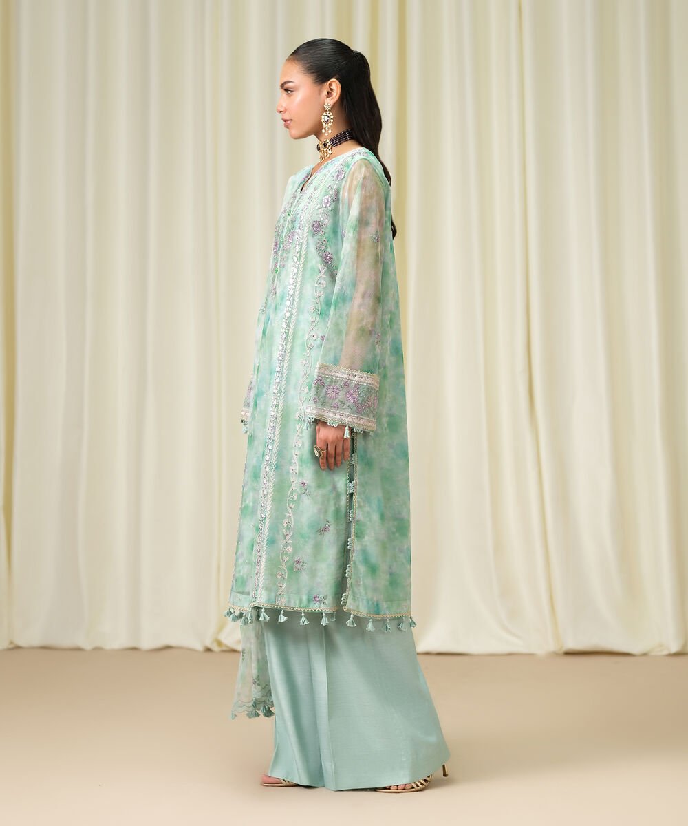 3 Piece - Embroidered Net Suit