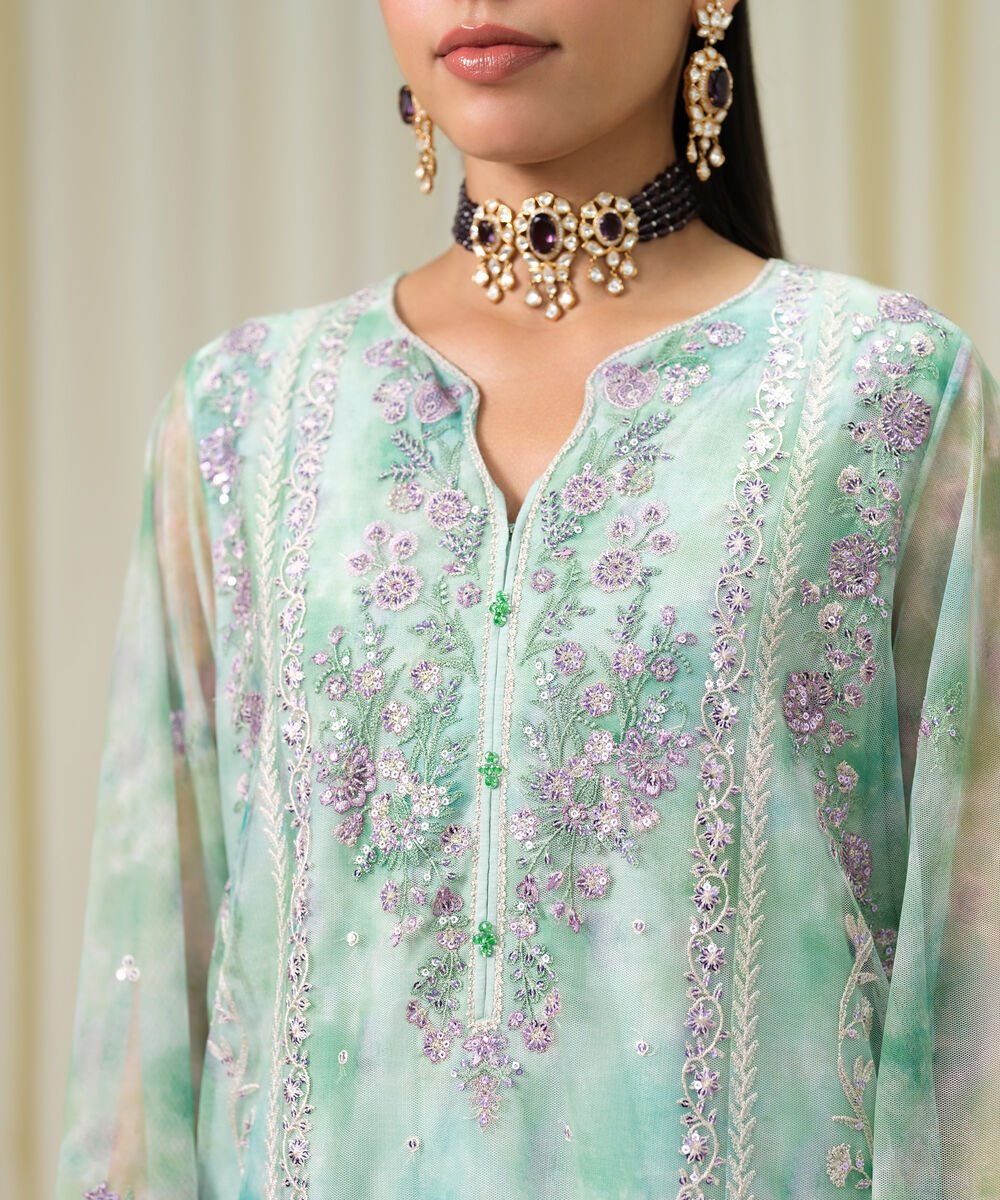 3 Piece - Embroidered Net Suit
