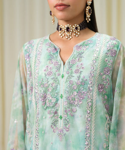3 Piece - Embroidered Net Suit