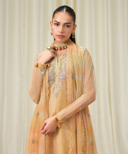 3 Piece - Embroidered Net Suit