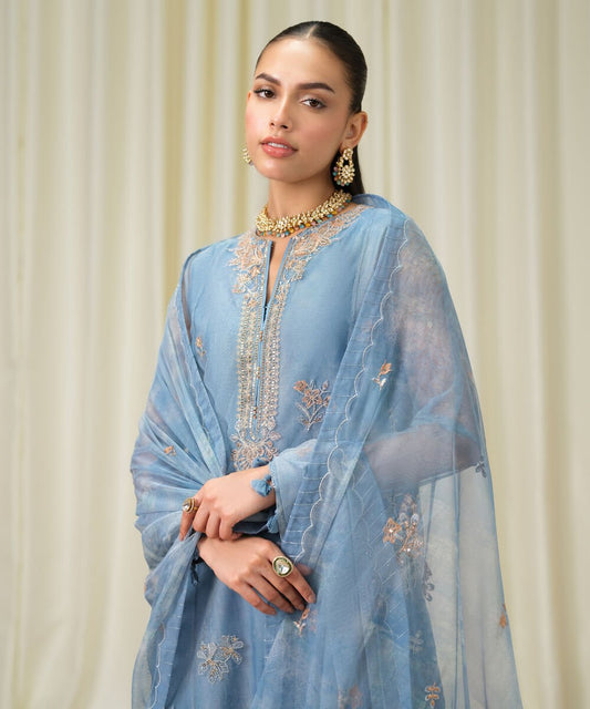 3 Piece - Embroidered Net Suit