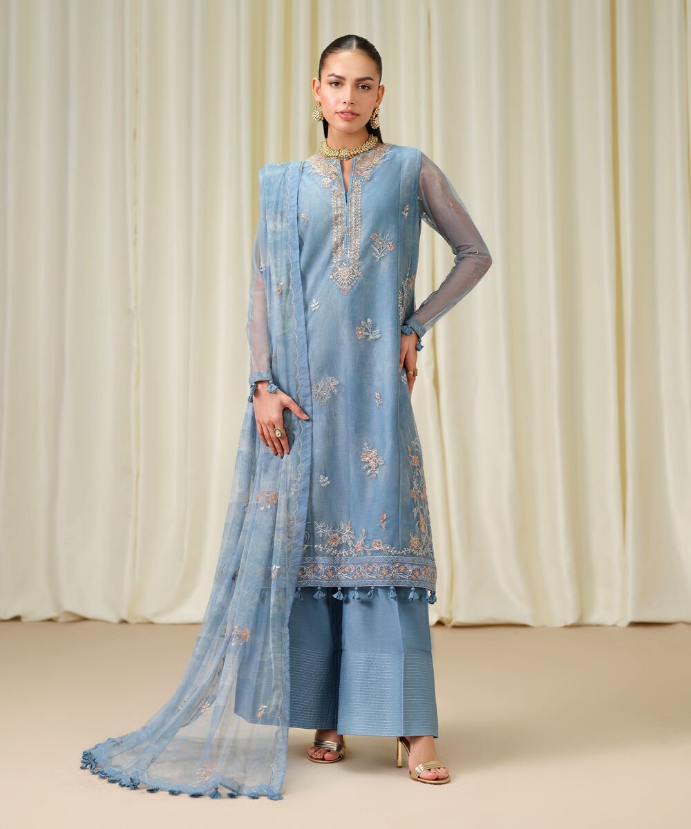 3 Piece - Embroidered Net Suit