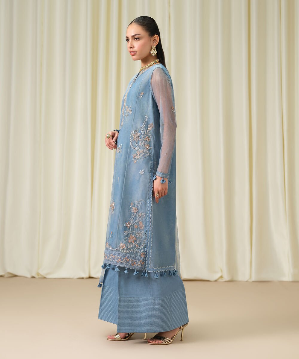 3 Piece - Embroidered Net Suit