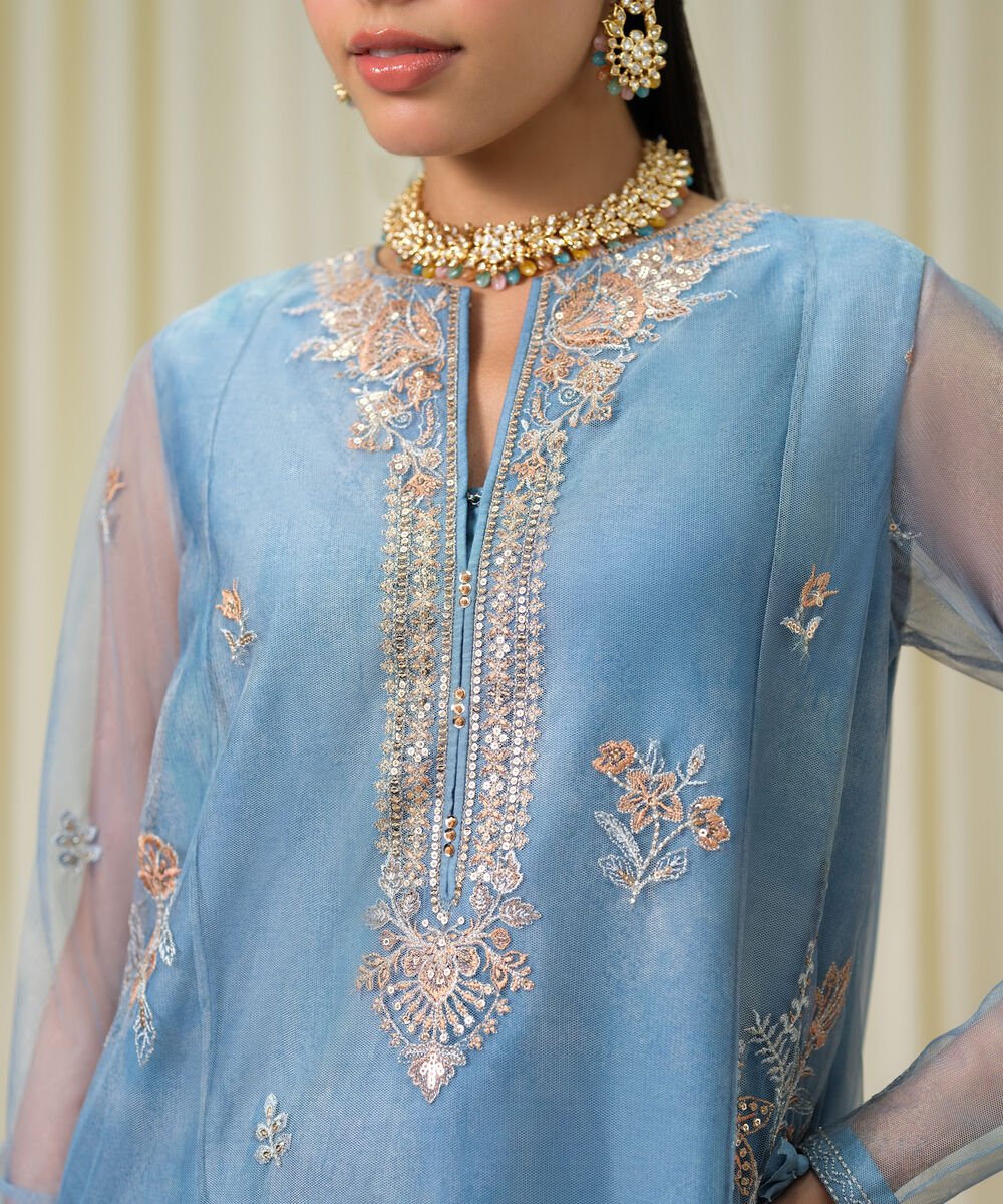 3 Piece - Embroidered Net Suit