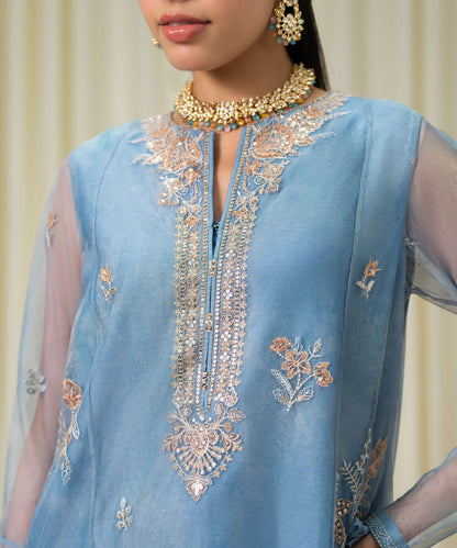 3 Piece - Embroidered Net Suit
