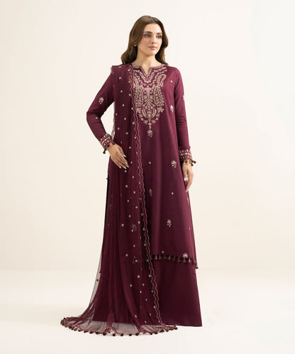3 Piece - Embroidered Raw Silk Suit