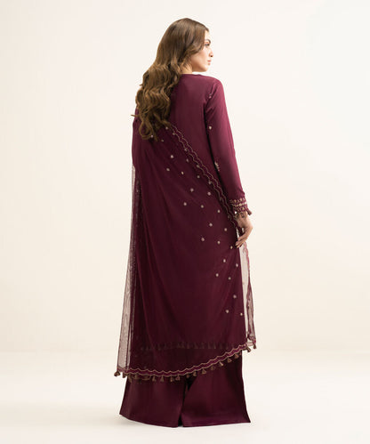 3 Piece - Embroidered Raw Silk Suit
