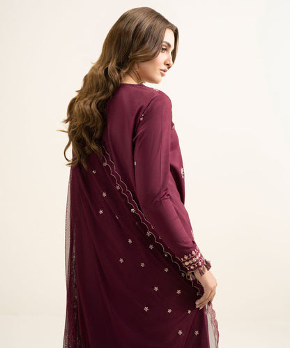 3 Piece - Embroidered Raw Silk Suit