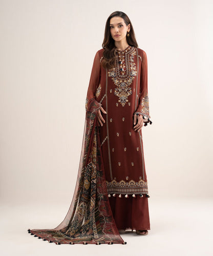 3 Piece - Embroidered Chiffon Suit
