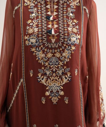 3 Piece - Embroidered Chiffon Suit