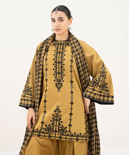 3 Piece - Embroidered Cotton Suit