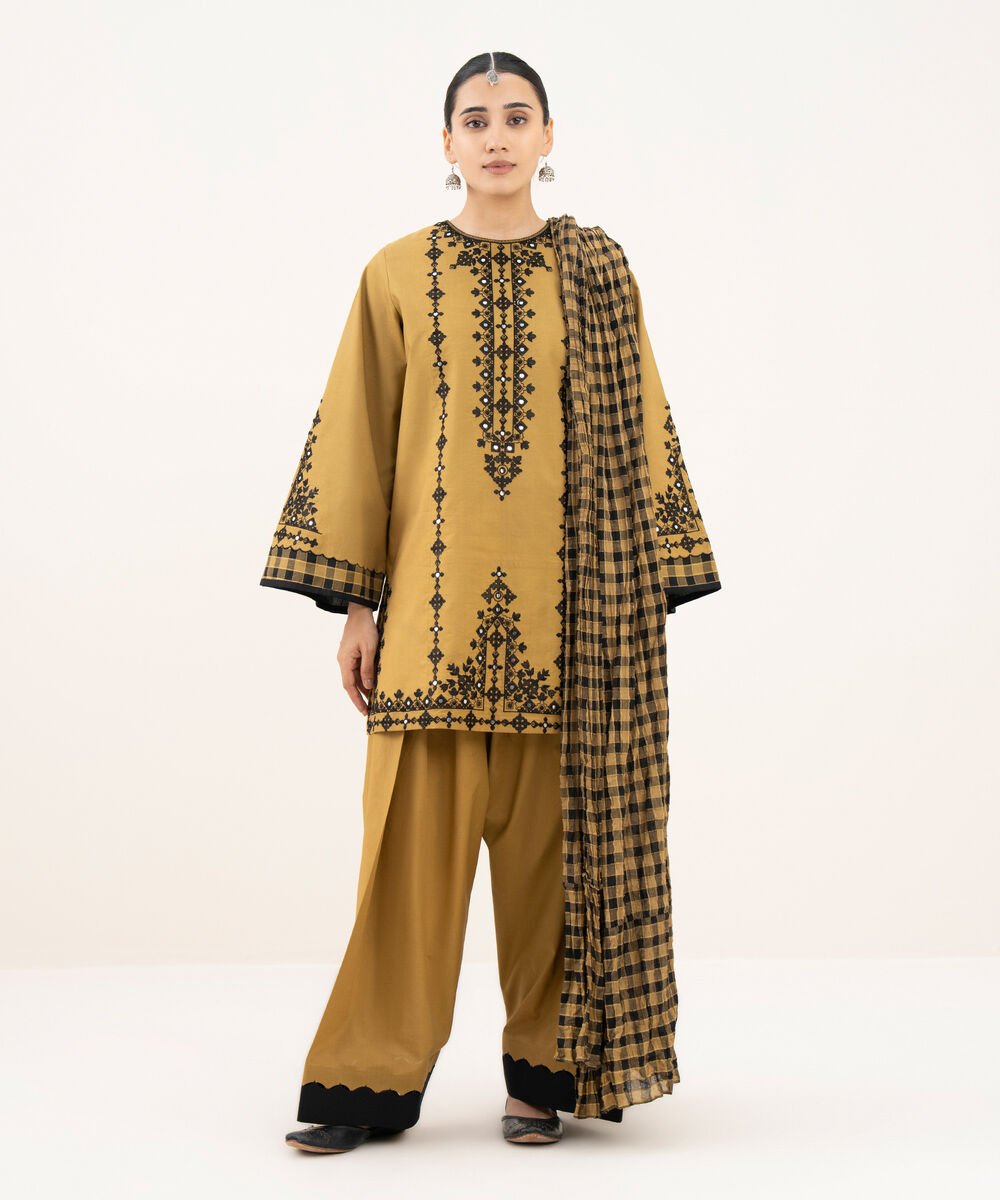 3 Piece - Embroidered Cotton Suit